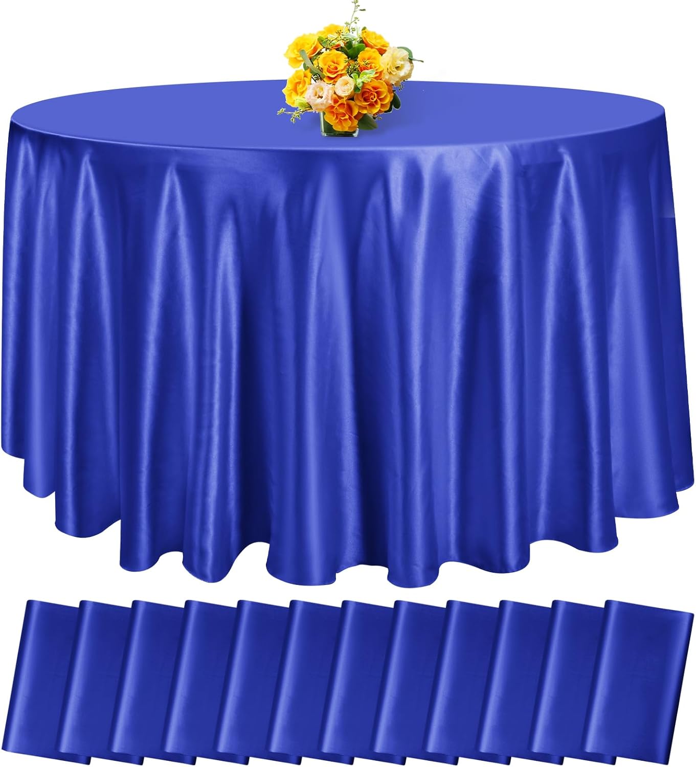 fani 12 Pack 108 Inch Royal Blue Satin Tablecloth - Silky Round Tablecloth Overlay Smooth Fabric Table Cover, Bright Table Decoration for Wedding Party Banquet Events Restaurant Kitchen Dining