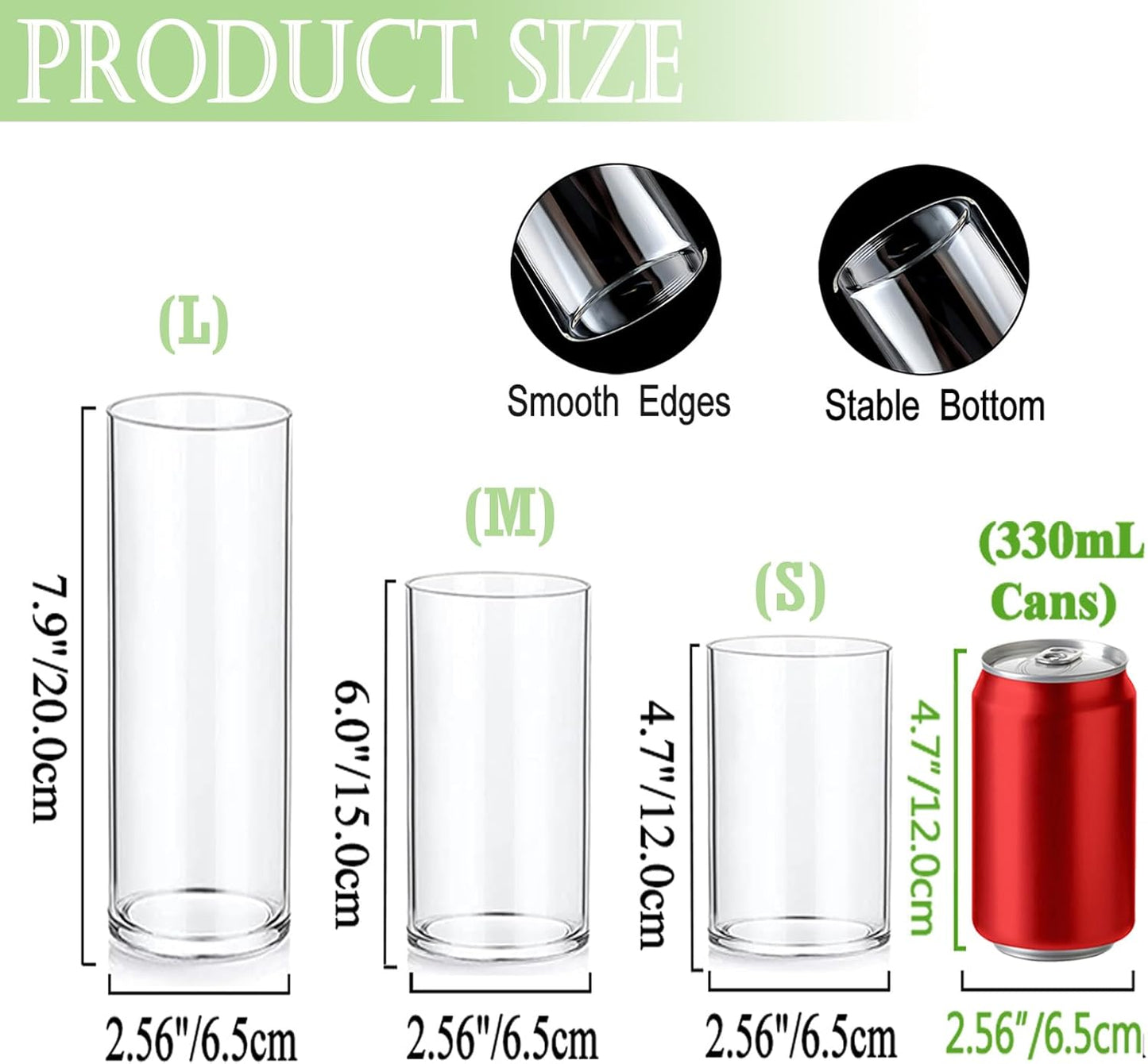 Set of 6 Glass Cylinder Vases for Centerpieces with 4 Pack Vase Filler 6 Pearl String 12 White Floating Candles for Centerpieces, Center Pieces for Table Wedding Party Home Decor 5, 6, 8 Inch