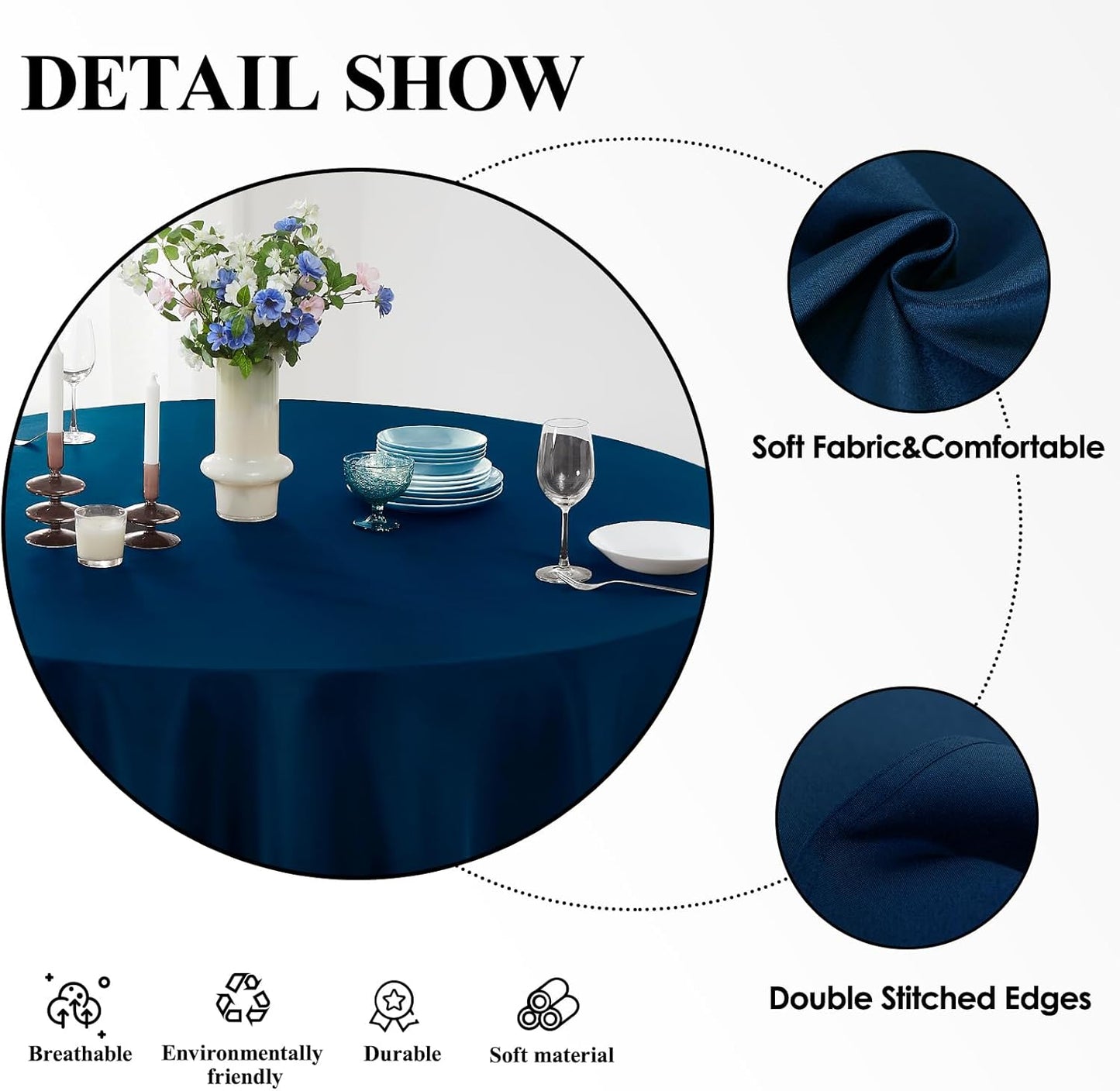 Round Tablecloth 120 Inch Tablecloth 6 Pack Navy Blue Table Cloths Washable Decorative Linen Polyester TableClothes Cover for Dining Table Banquets Buffet Parties and Wedding