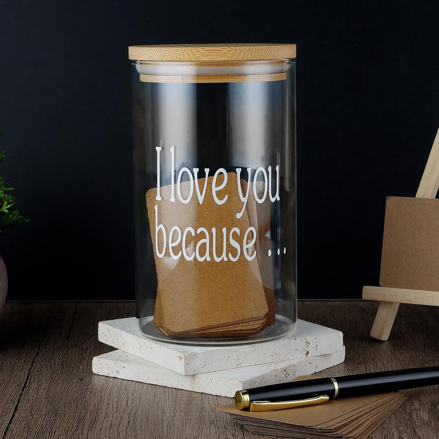 Love Notes Jar Love You Because Jar with 100 Note cards and 1 Pen, Christmas Anniversary Birthday Gifts for Boyfriend Girlfriend Wife Husband, Newlywed Gifts for the Couple