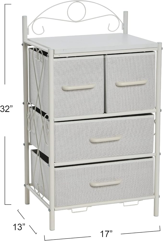Household Essentials Scandinavian White Iron & Wood Four-Drawer Chest - Image 3