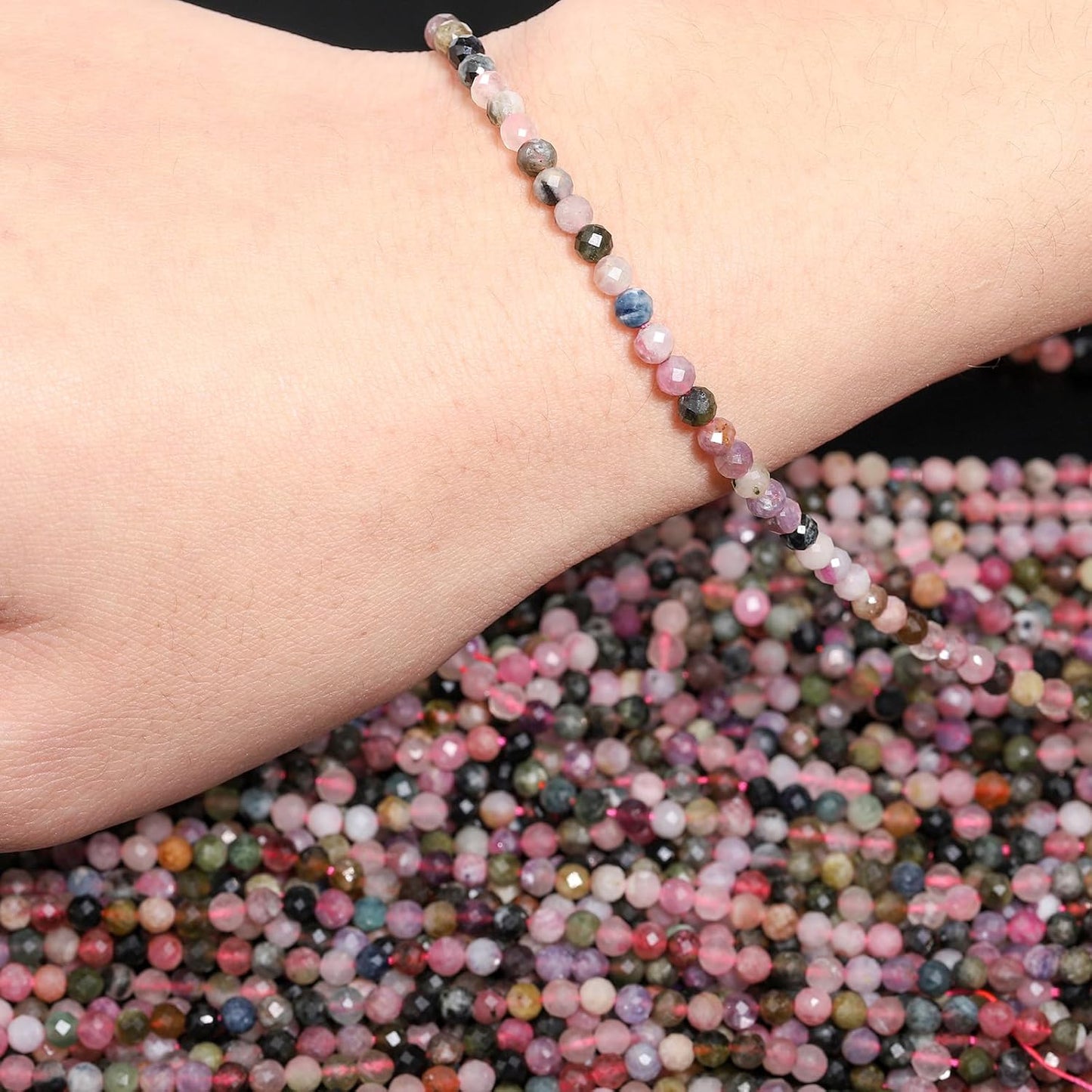 Song Xi 90pcs 4mm Natural Tourmaline Gemstone Beads Faceted Round Loose Stone Beads for Jewelry Making