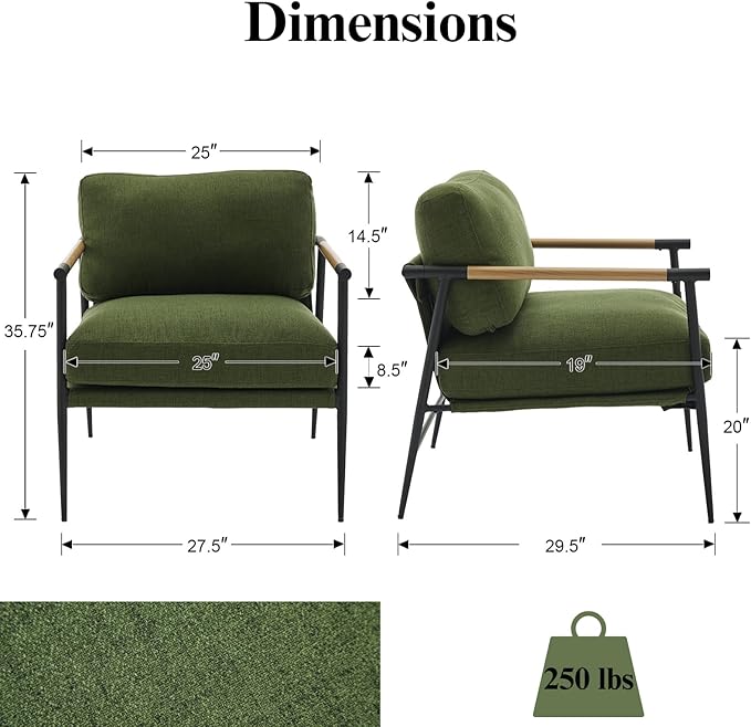 Ya-Home Mid-Century Accent Chair Set of 2, Soft Armchair Linen Fabric Lounge - Image 2