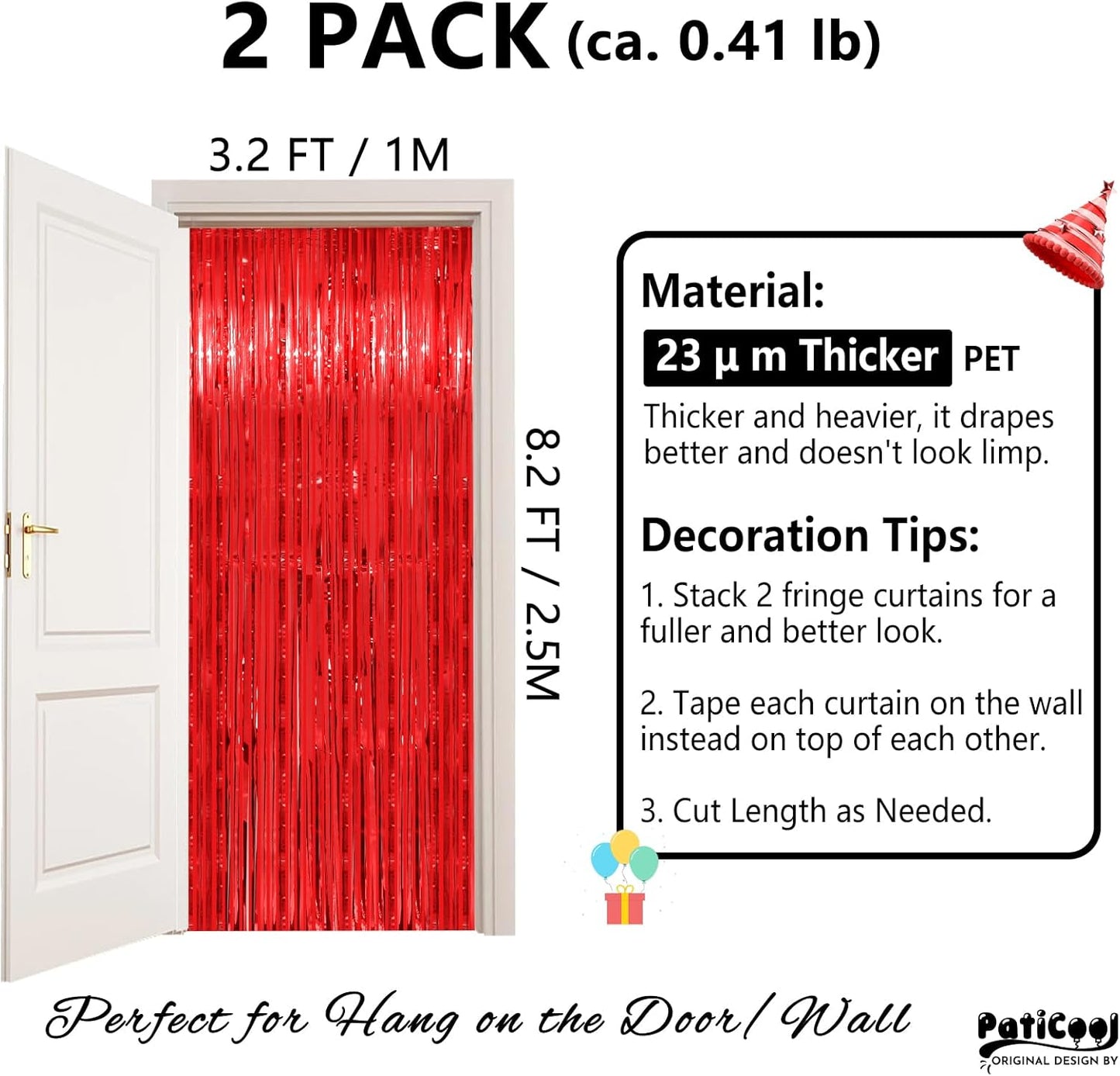 Red Streamers Party Decorations - Thicken 2 Pack 3.2 x 8.2 FT - Tinsel Foil Fringe Curtains Party Backdrop for Birthday, Casino, Carnival, Cherry, Hollywood Red Carpet Party Decorations