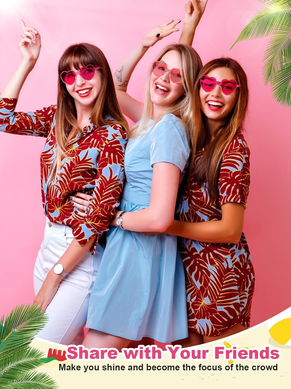 12 Pairs Heart Shaped Sunglasses for Women Kids Girls Colorful Glasses Fun Trendy Transparent Heart Sunglasses Party Favor (2 Pairs-Pink&Rose)