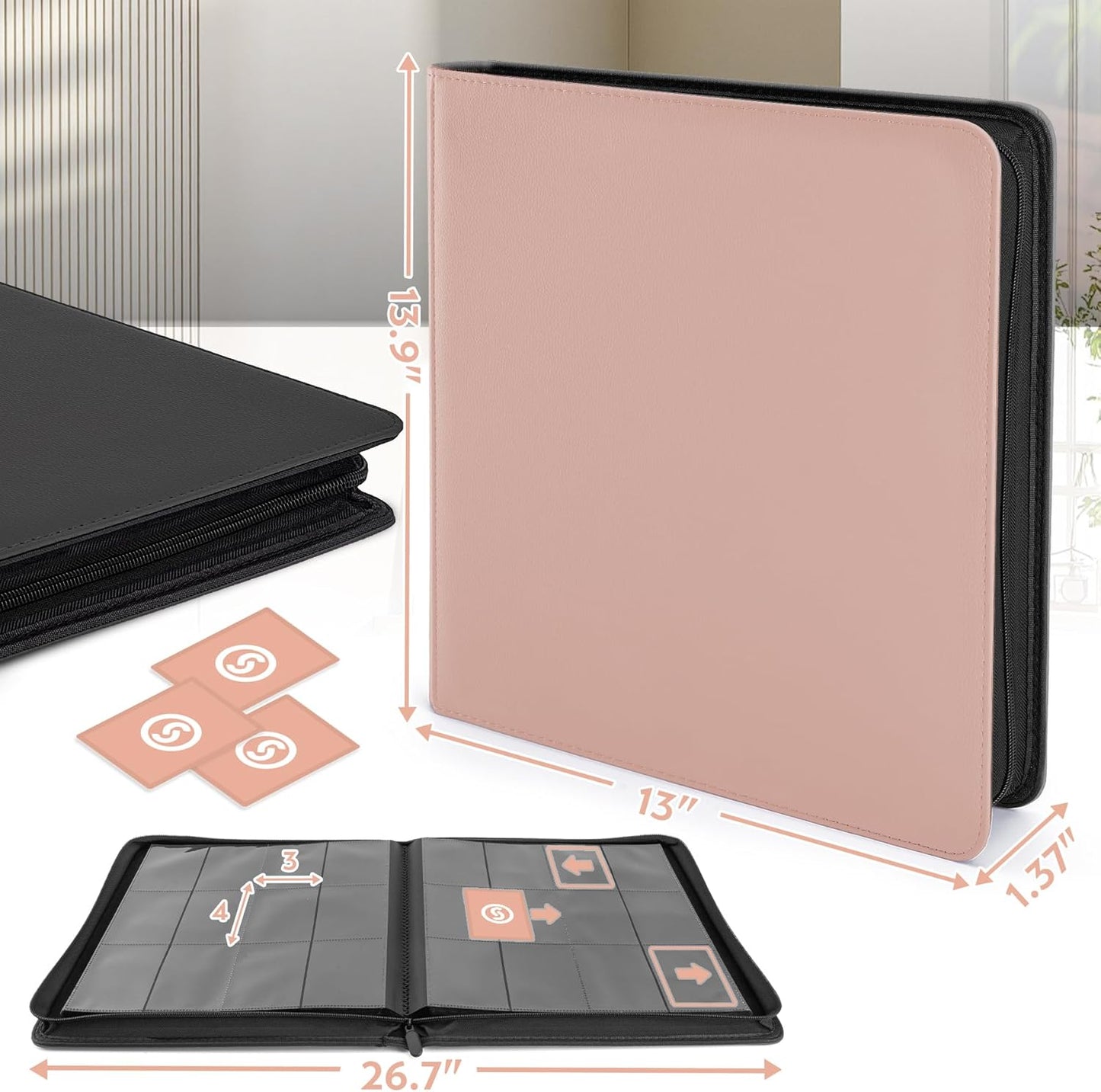 SMYV 12 Pocket Trading Card Binder, Premium PU Cover Card Binder for 720 Cards, Ringless Side Loading Card Collection Album Folders for MTG, TCG, Game Cards & Sports Cards (Pink)