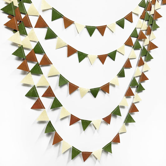 Jungle Party Decoration Sage Green Brown Beige Felt Hanging Triangle Mini Bunting Pennant Banner Flag for Safari Woodland Wild One Two Wild Birthday Wedding Neutral Baby Shower Classroom Nursery Decor