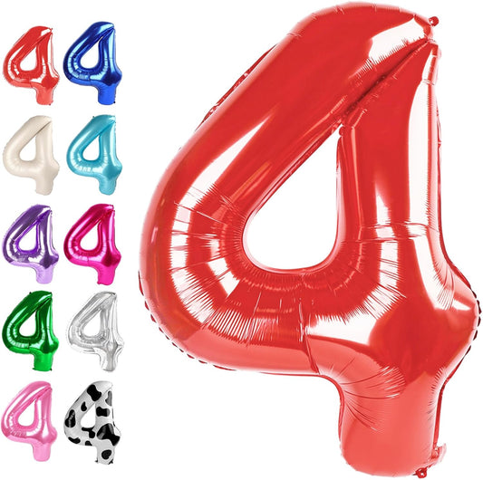 40 Inch Red Large Number 4 Birthday Balloon, Giant Number Four 14 24 34 40 44 Balloons, Foil Mylar Big Balloons for Anniversary Graduation Supplies Decorations