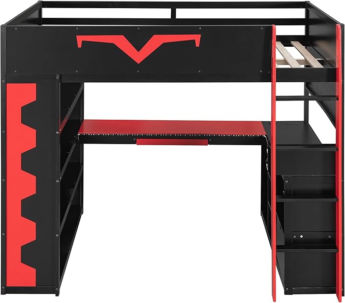 Full Size Gaming Loft Bed with Integrated Desk & RGB LED Lights, Pro-Gamer Bunk - Image 4