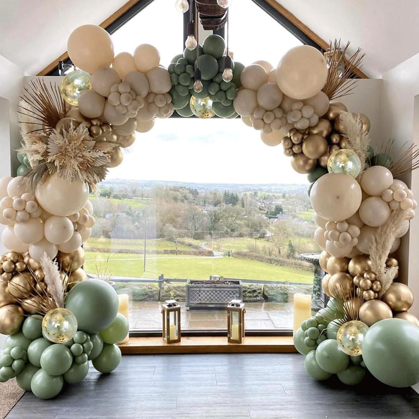 Sage Green White Sand Balloon Arch Kit, Green Beige Gold Metallic Balloons Garland Kit with Gold Confetti Balloons for Birthday Wedding Bridal Shower Bachelorette Party Decorations