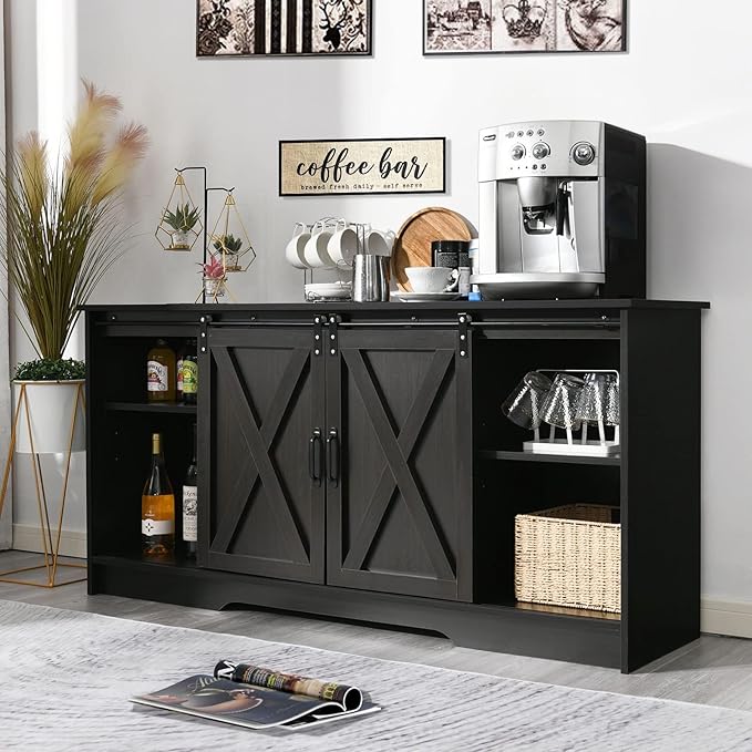 4 EVER WINNER Farmhouse Coffee Bar Cabinet, Buffet Cabinet by 4EVERWINNER