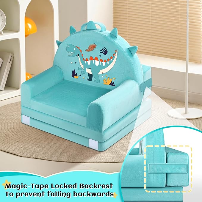 Dinosaur Kids Sofa Bed with Removable Washable Cover & Magic-Tape Backrest – - Image 8