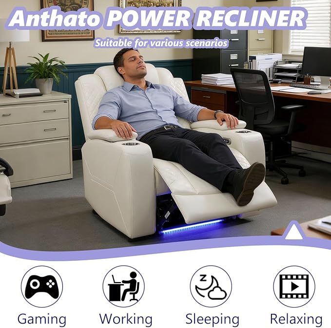Power Recliner Sofa Set, Leather Reclining Couch & Chair Set, Living Room - Image 3