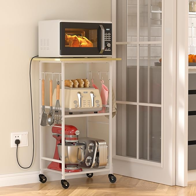 ThreeHio Rolling Kitchen Microwave Cart, 3 Tier Microwave Table Stand - Image 7