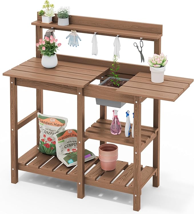 SERWALL Outdoor Potting Bench 2-Piece Set, Rot-Resistant HDPE Potting Table - Image 10