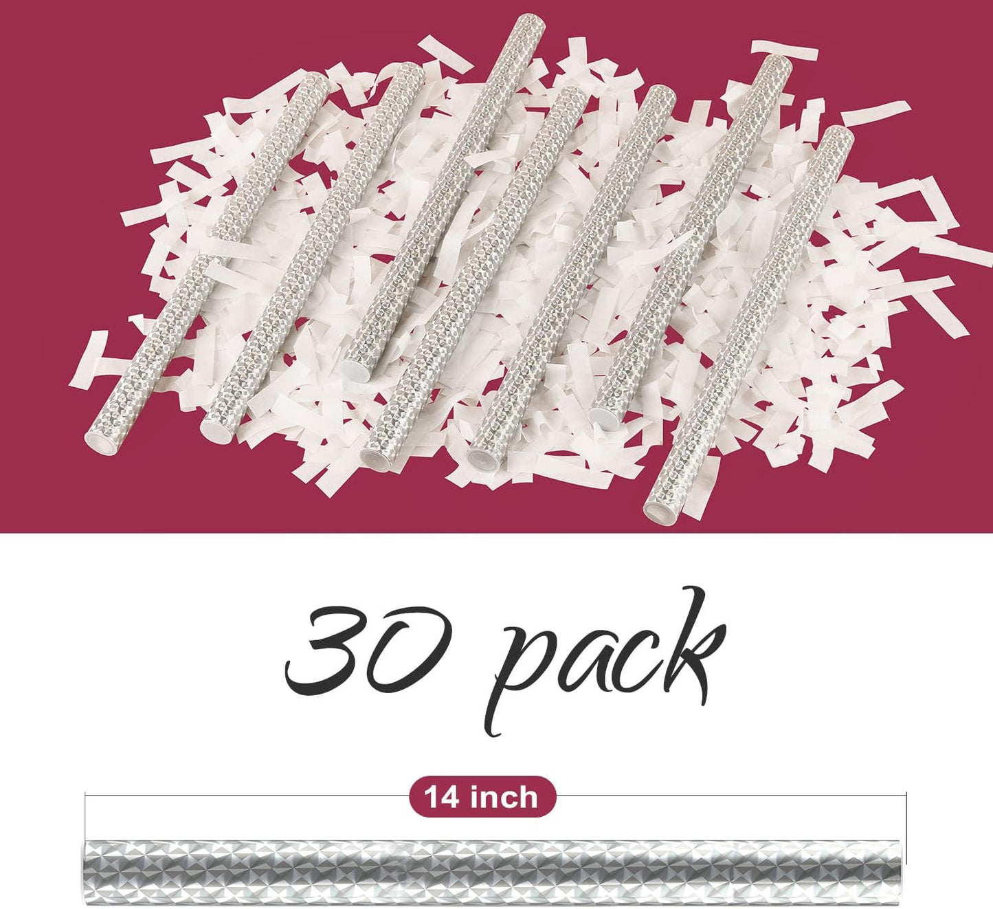 BATTIFE 30Pack White Confetti Wands, 14 Inch Tissue Paper Confetti, Flick Flutter Sticks for Wedding, Celebrations, Anniversary, Birthday, Graduation Party