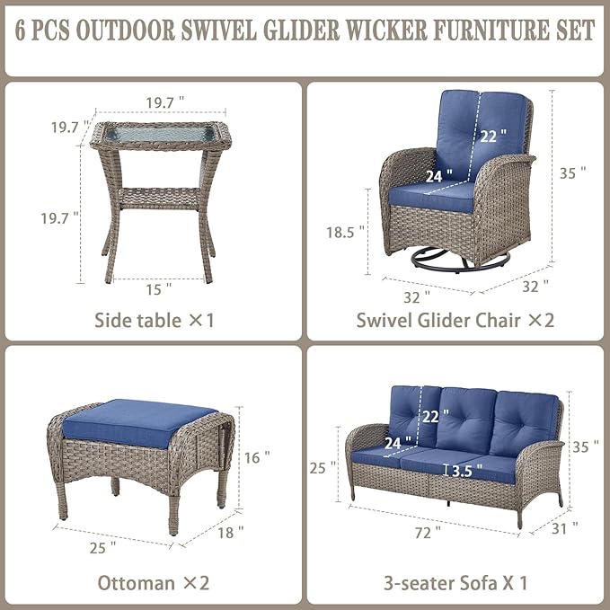 Belord 6 Pieces Wicker Patio Furniture Set - Image 2