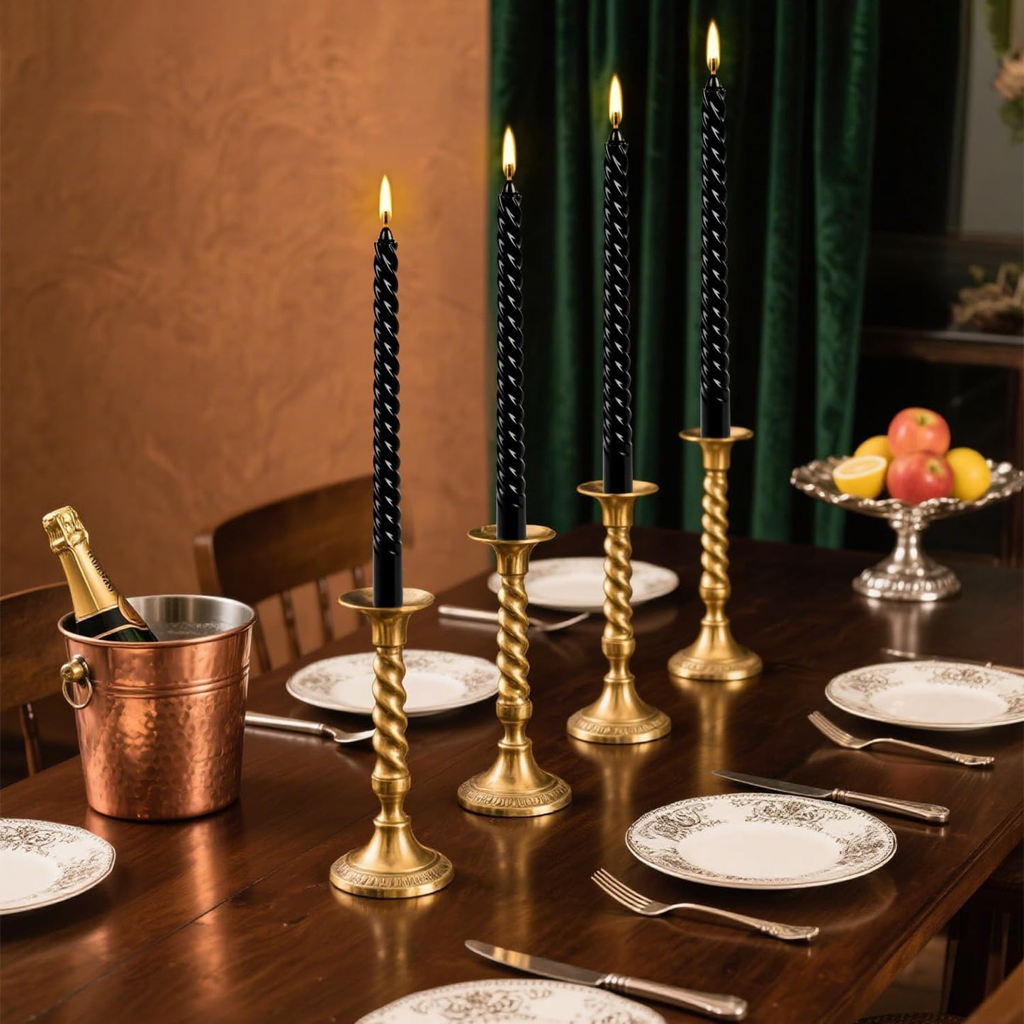 12-Pack 10' Tall Black Spiral Taper Candle Set - Dripless, Smokeless for Halloween&Christmas, Unscented Candlesticks, Dripelss Tapered Candles for Table Rituals,Memorial Prayer Wiccan Rituals.