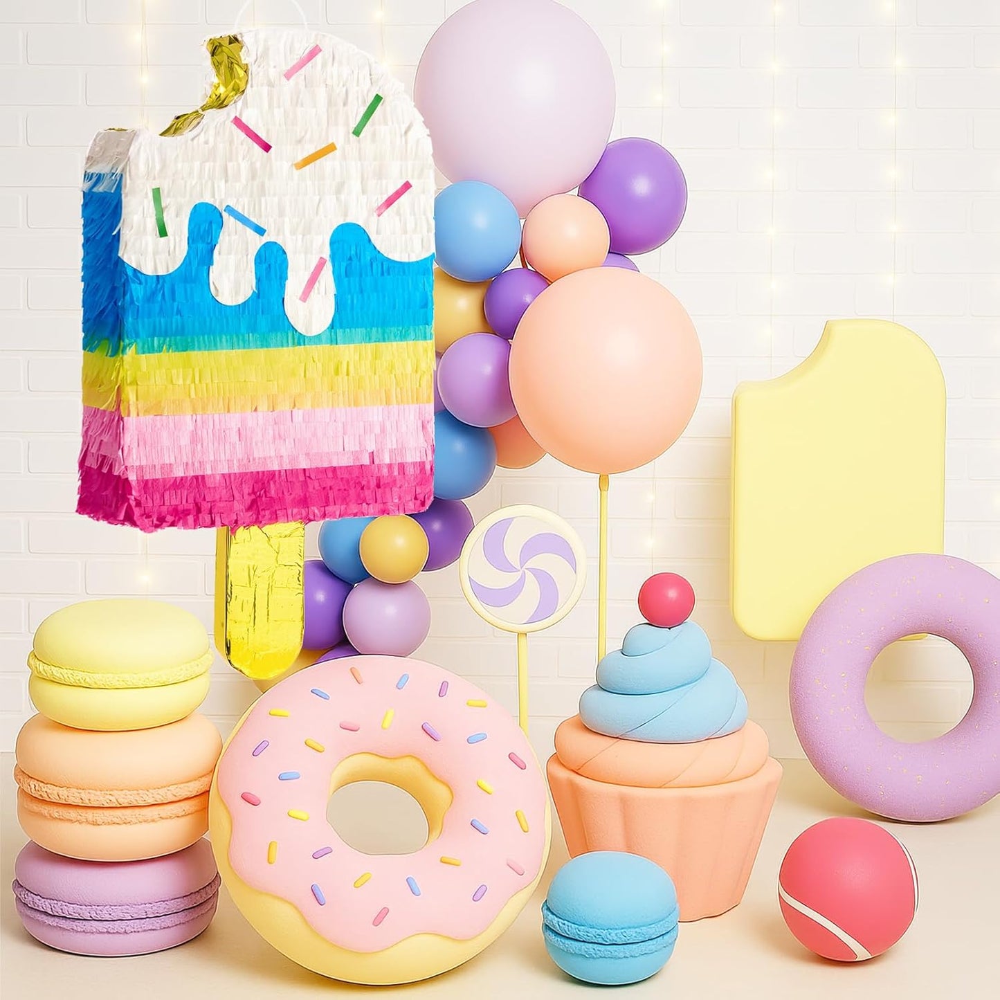 WERNNSAI Ice Cream Piñata - Sweet Summer Birthday Party Decorations Kids Colorful Popsicle Pinata with Blindfold and Bat for Summer Ice Cream Party Supplies Baby Shower Carnival Game