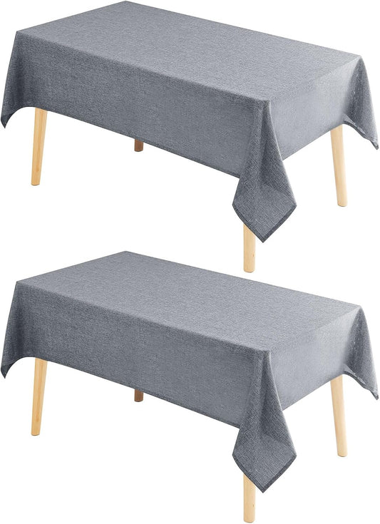 Hiasan 2 Pack Faux Linen Rectangle Tablecloth - Wrinkle and Stain Resistant Washable Table Cloth for Kitchen Dining Room Holiday Table Cover for Party Dinner, Grey, 70 x 140 Inch