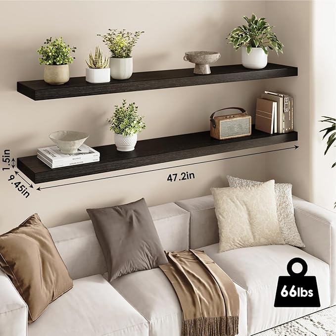 Fixwal Floating Shelves for Wall, 47.2" Long Heavy Duty Wall Mounted Rustic - Image 3