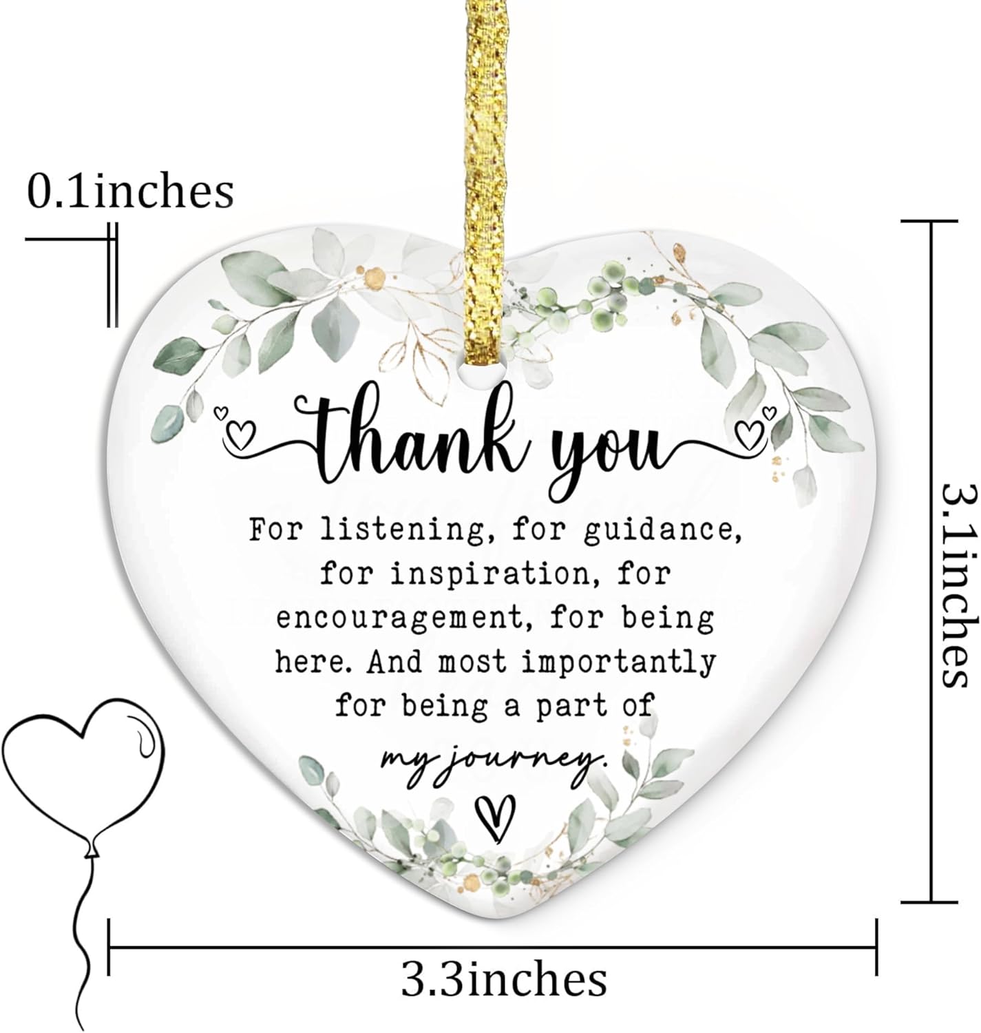 GOSSBY Heart-Shaped Thank You Ornament - Thank You Gift for Women - Christmas, Appreciation Gift for Teacher, Coworker, Employee, Boss, Friend - Christmas Tree Ornament Decor Idea 2025