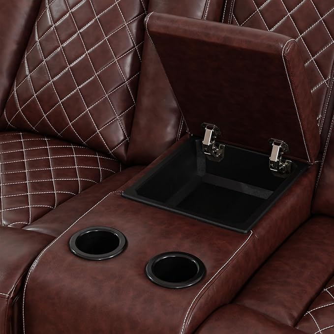 Power Recliner Sofa Set with LED Lights, 2 Manual Recliner 1 Seat and a Loveseat - Image 6