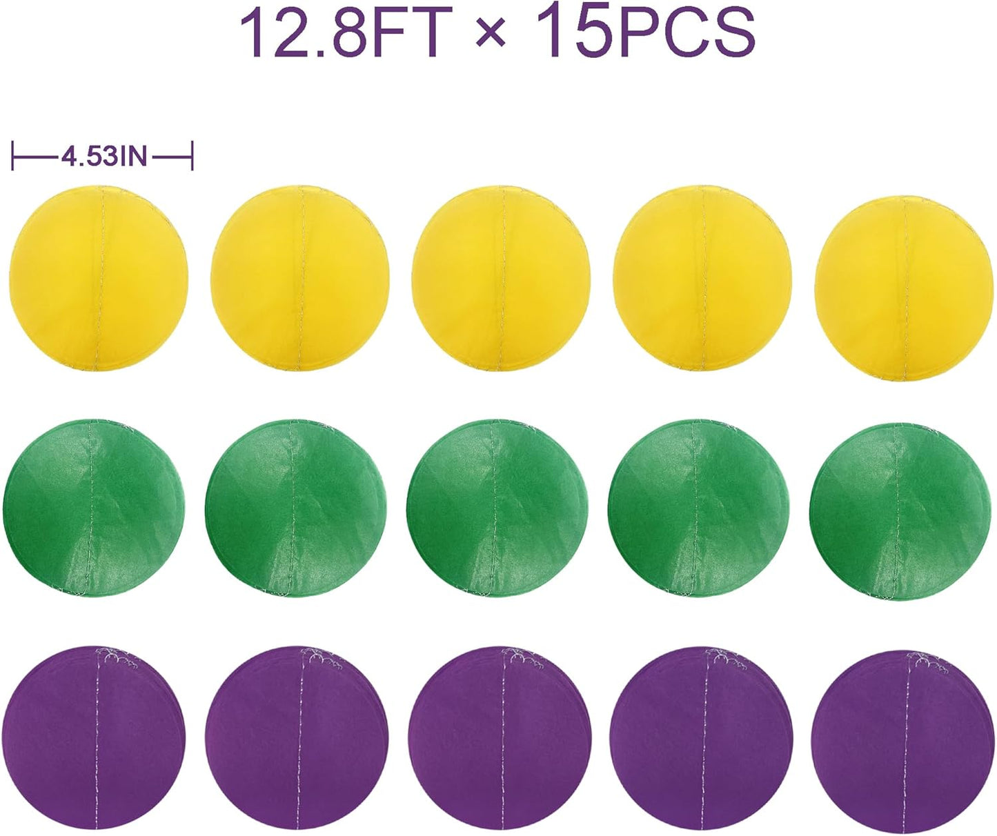 205 Ft Mardi Gras Party Decorations Purple Green Yellow Circle Dot Backdrop Garland Tissue Paper Polka Dots Hanging Streamer for Mardi Gras Birthday Wedding Baby Shower Masquerade Party Supplies