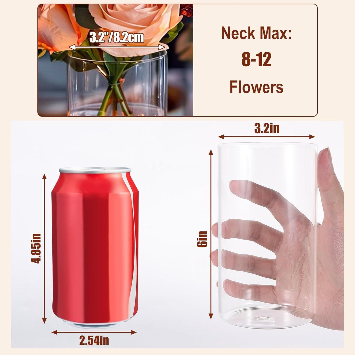 6 Inch Glass Cylinder Vases for Centerpieces | 12Pcs Clear Small Flower Vase for Wedding Decorations, Floating Candle Vases in Bulk, Hurricane Candle Holders for Table, Home Décor