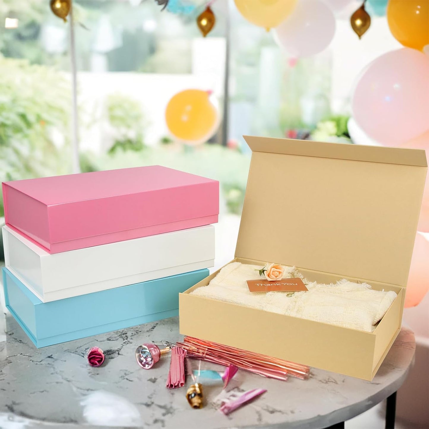 PACKHOME Extra Large Gift Box 17.5x11.3x4.3 Inches, Sturdy Shirt Box with Magnetic Lid for Clothes and Large Gifts (Glossy White)