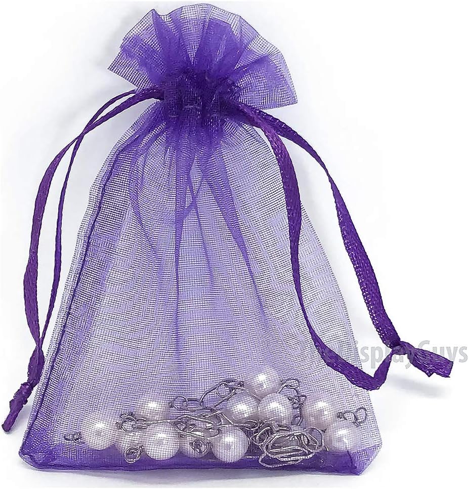 TheDisplayGuys 48-Pack 2" x 2-3/4" Purple Sheer Organza Gift Bags with Drawstring, Goodie Bags for Jewelry, Candy Bags, Treat Bags, Wedding Favors Small Mesh Bags