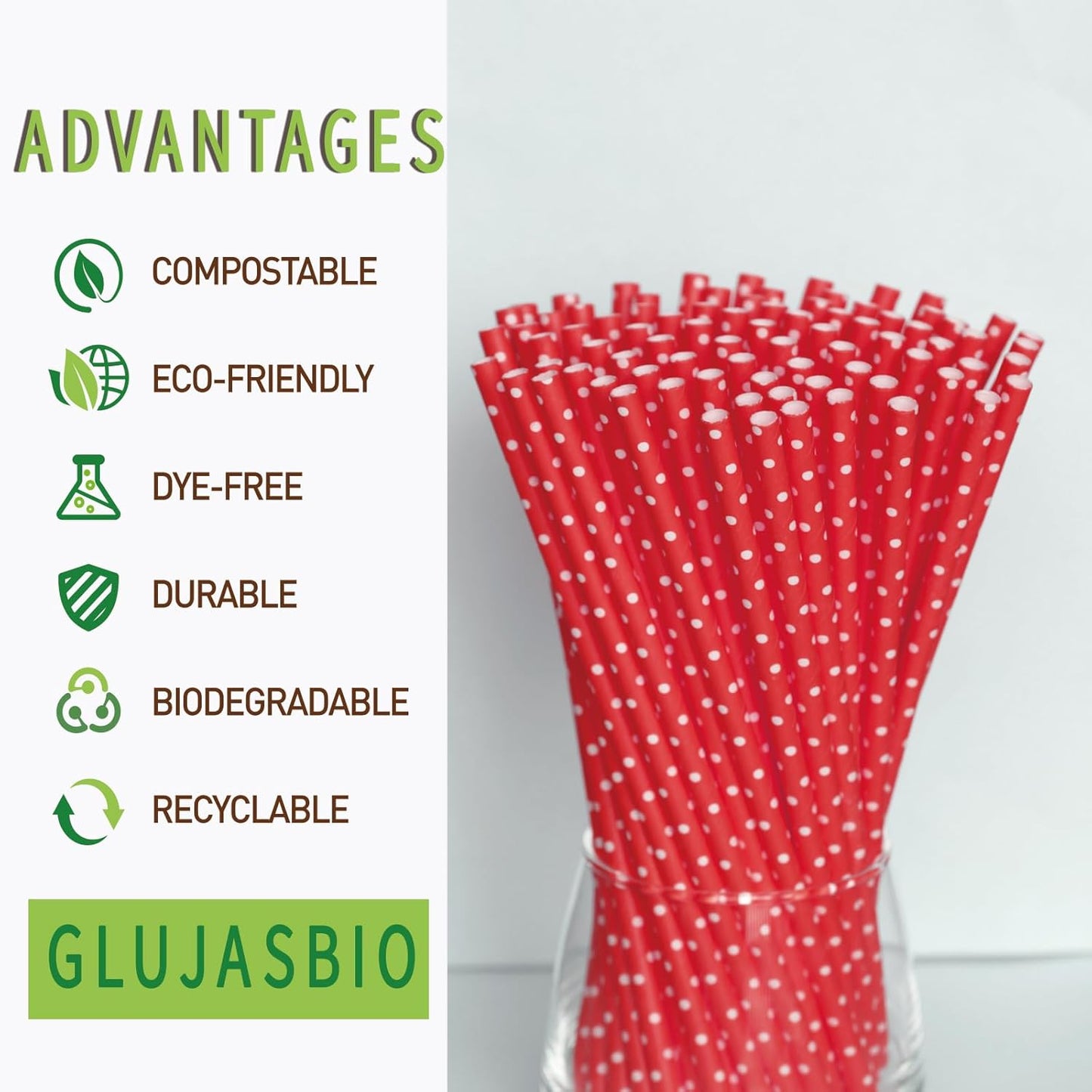 Red Paper Straws White Polka Dot Disposable Paper Drinking Straws for Parties, Weddings - 100 Pack, 7.75 Inch