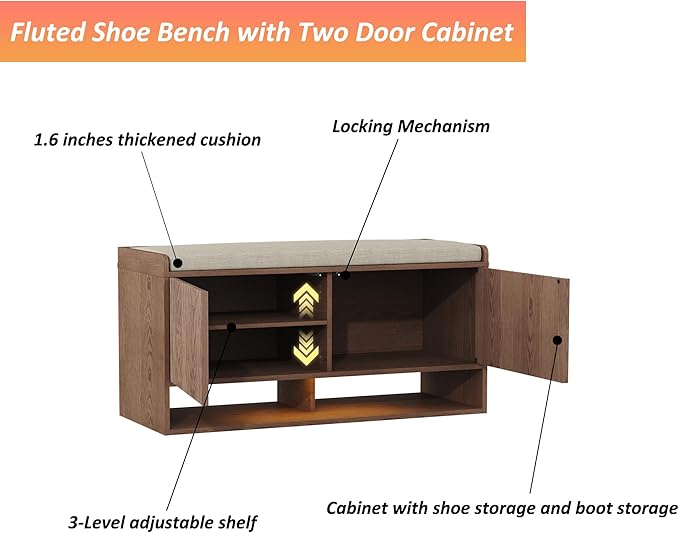 HOMEFORT 39.4" Fluted Shoe Storage Bench, Entryway Bench - Image 8