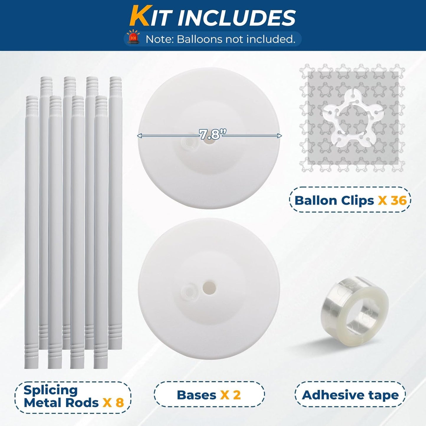 Balloon Stands for Floor Set of 2, Height Adjustable Splicing Metal Pole Balloon Column Stand for Birthday,Christmas,Halloween,Party,Events,Opening,Mall,Welcome Decorations, 1.3-5FT Tall, White