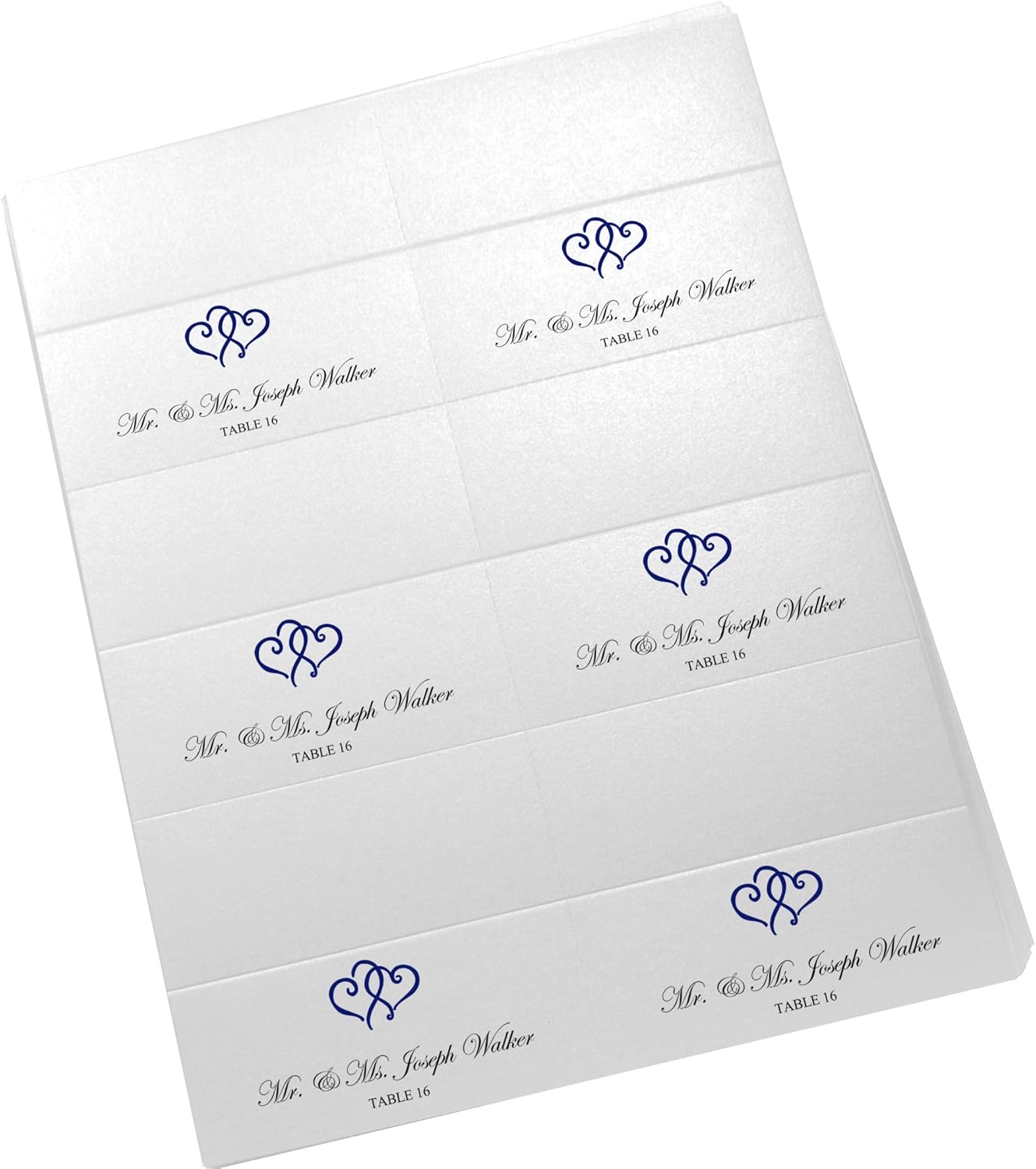 Linked Hearts Printable Place Cards, Navy (Choose Color), Set of 150 (25 Sheets), Laser & Inkjet Printers - Wedding, Party, Dinner, and Special Events - Made in the USA