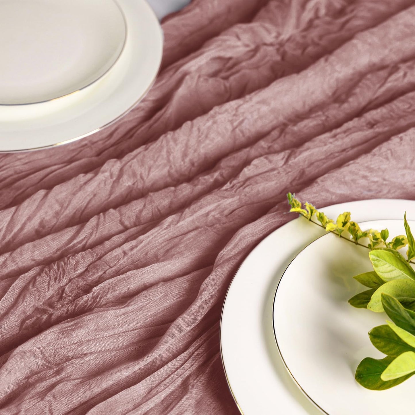 Hahuho Dusty Pink Cheesecloth Table Runner 10ft, Gauze Boho Rustic Table Runners for Wedding Birthday Party Baby Shower Decorations（6 Pack , 35x120 Inches）