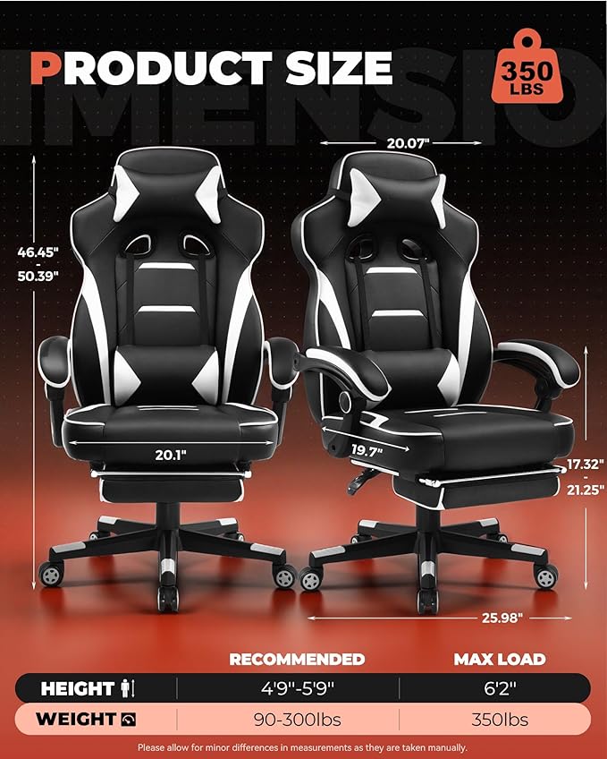 GTPLAYER Gaming Chair with Footrest, Big and Tall Game Chair 350lb Racing Style - Image 3