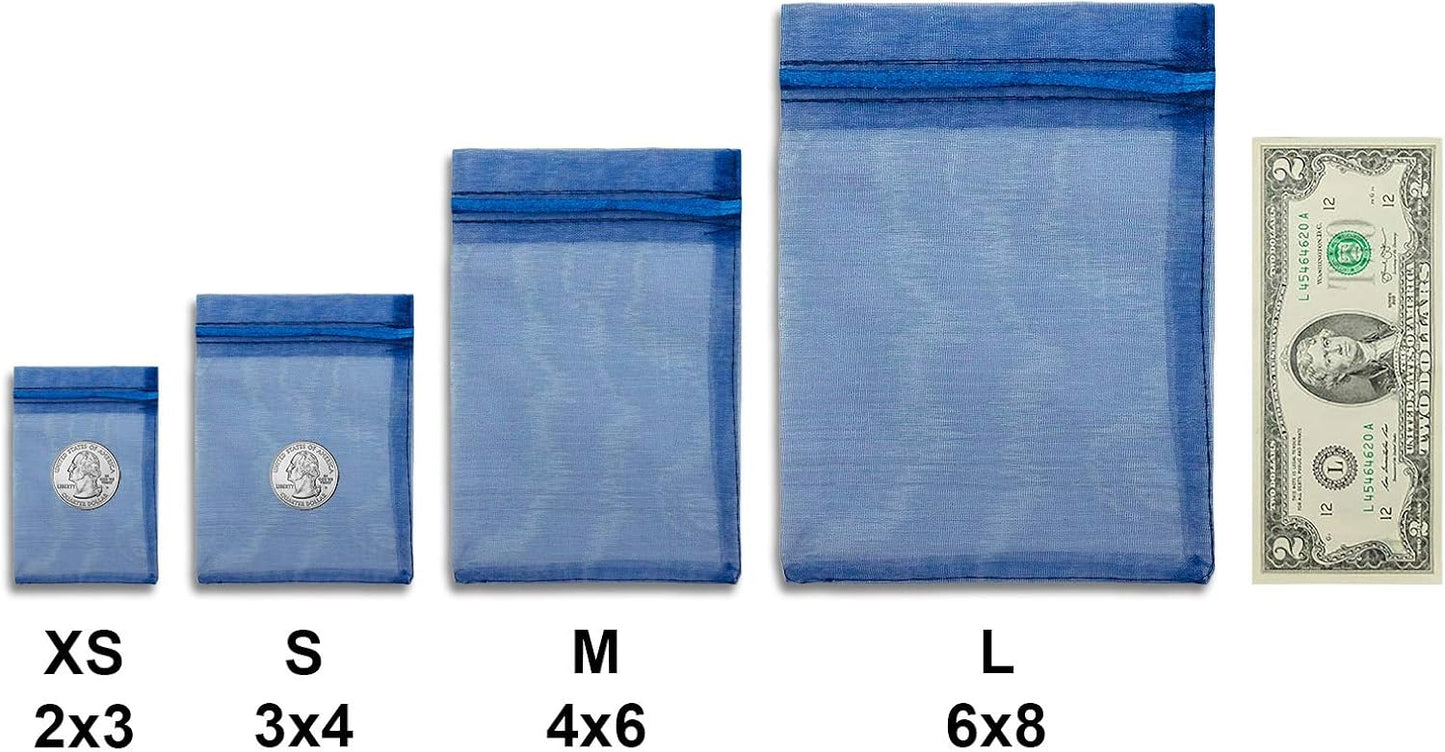 TheDisplayGuys 100-Pack 6x8 Navy Blue Sheer Organza Gift Bags with Drawstring, Jewelry Candy Treat Wedding Party Favors Mesh Pouch