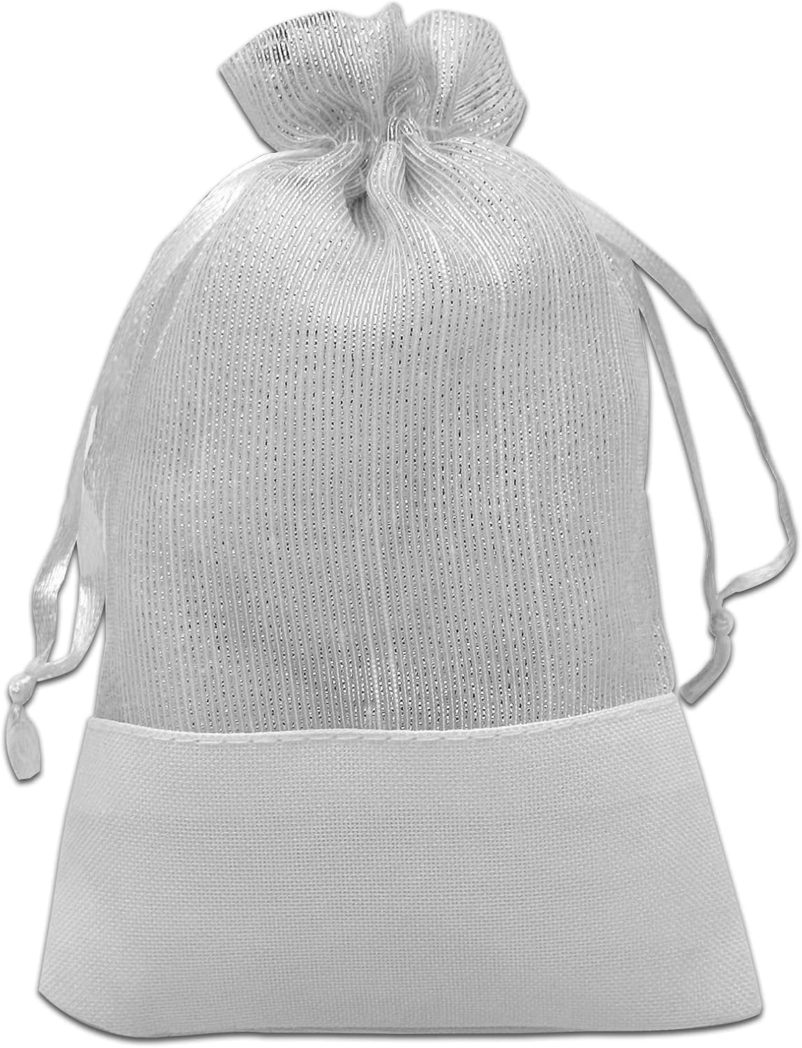 TheDisplayGuys For Your Modern Living 24-Pack Linen & White Organza Gift Bags with Drawstrings (Small 4 x 6) - Party Favors, Samples, Treats Mesh Pouches