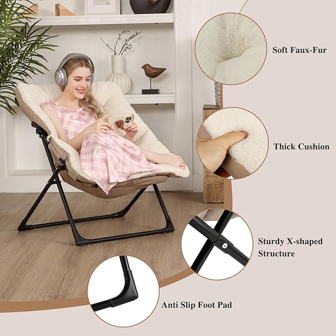 Comfy Saucer Chair for Adults, Soft Faux Fur Bedroom Chair, Accent Dorm Chairs - Image 5