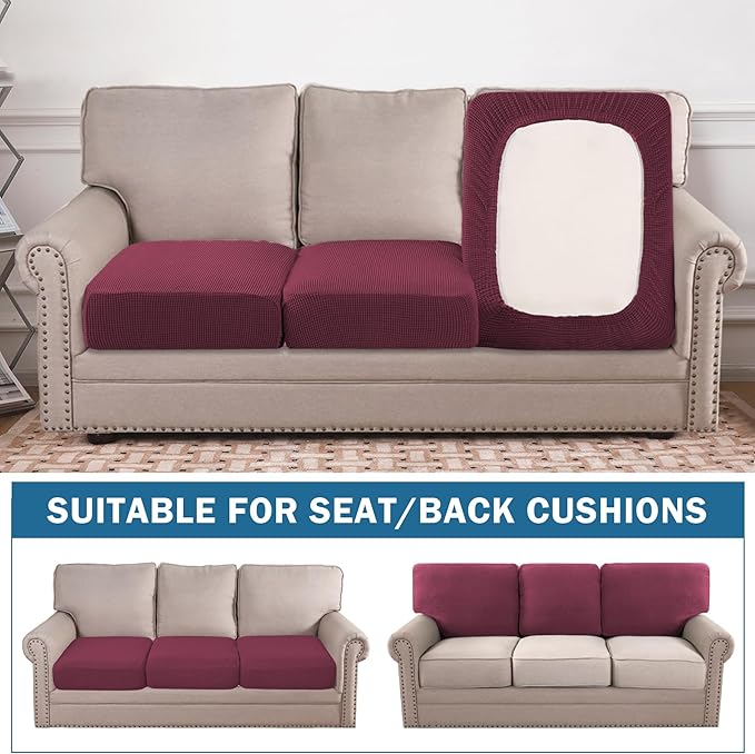 Water Repellent Couch Cushion Cover 3 Pieces Sofa Seat Cushion Covers, Stretch - Image 4