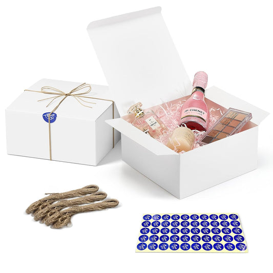 MESHA White Gift Boxes with Lids 8x8x4'' 100PC, Gift Boxes Bulk for Small Business, Bridesmaid Proposal Boxes with Lids for Engagement Wedding Favors