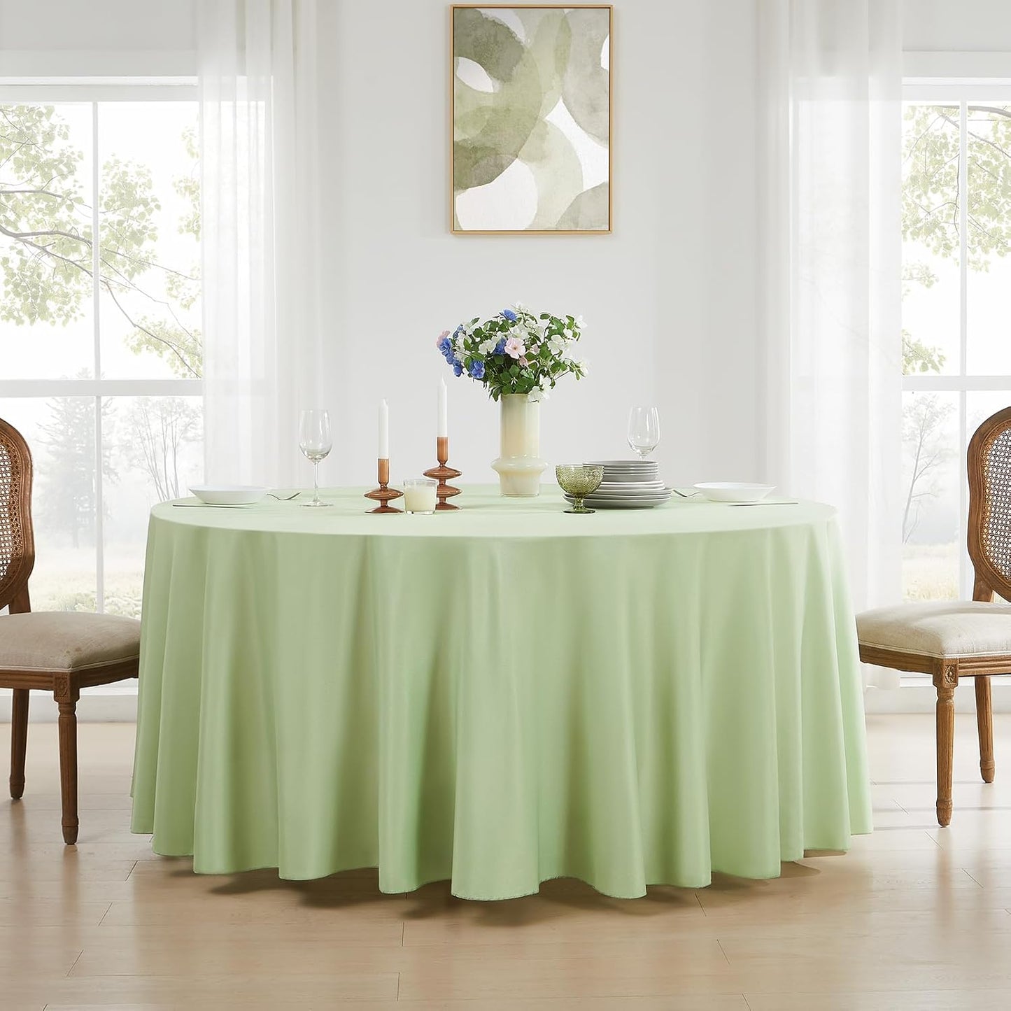 Round Tablecloth 2 Pack 90 Inch Sage Green Tablecloths Washable Decorative Linen Polyester Table Clothes Cover for Dining Table Banquets Buffet Parties and Wedding