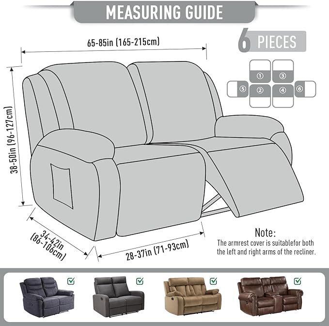 TAOCOCO Recliner Loveseat Slipcover, 6 Pieces Dual Recliner Sofa Covers - Image 4