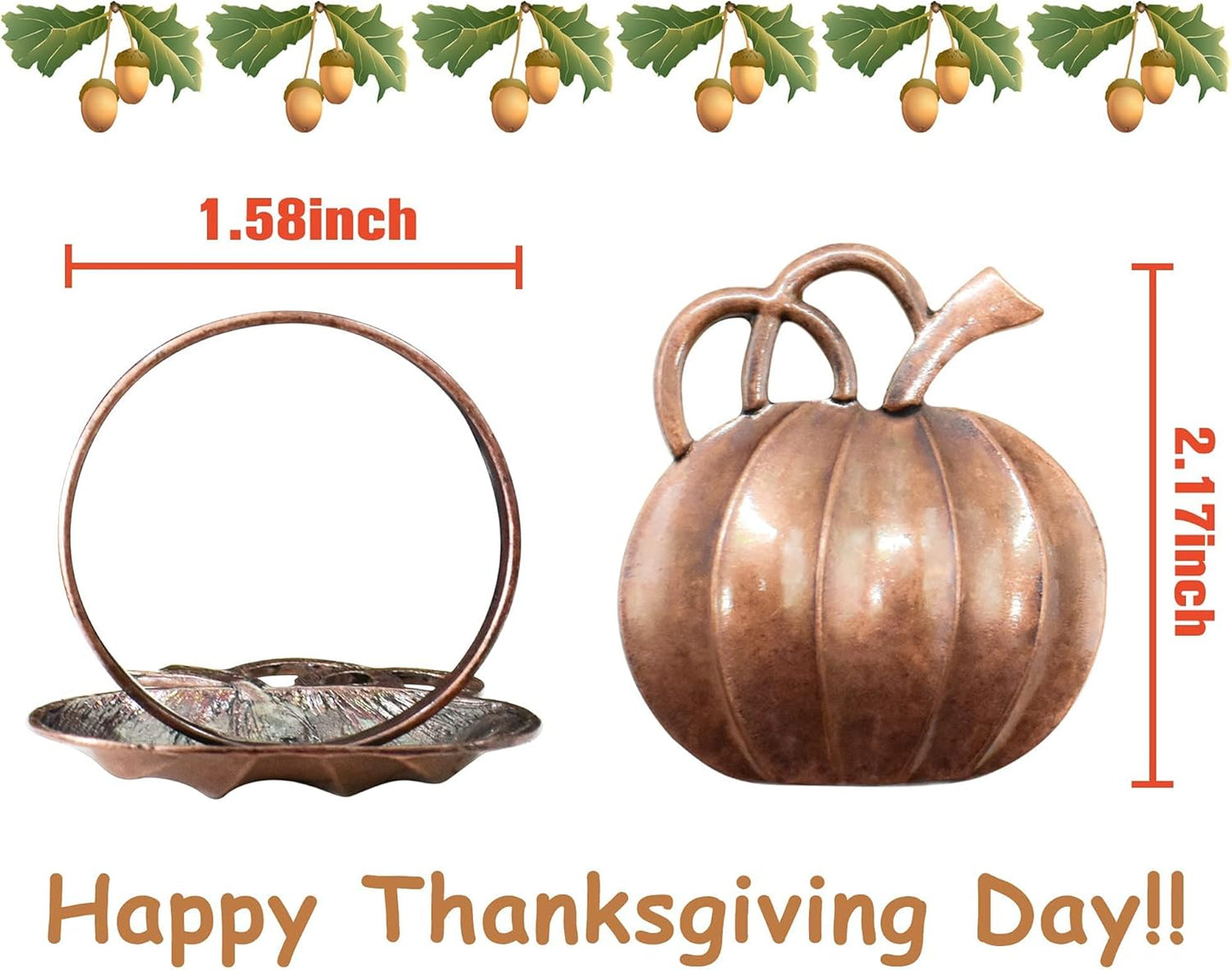 Halatool Pumpkin Napkin Rings Set of 12, Alloy Fall Napkin Rings Thanksgiving Halloween Dinner Tables Holders for Thanksgiving Weddings Holidays Gathering Dinner Party (Bronze)