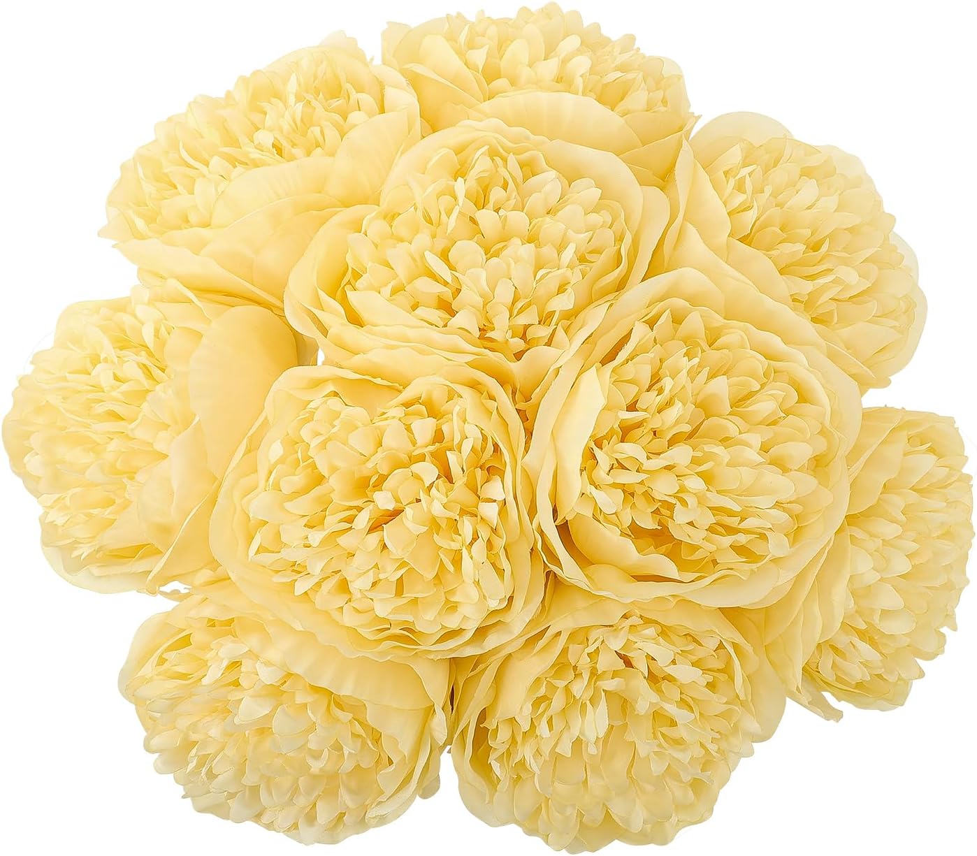 U'Artlines 10 Heads Artificial Peony Silk Flower Leaf Home Office Wedding Party Festival Bar Decor (Yellow)