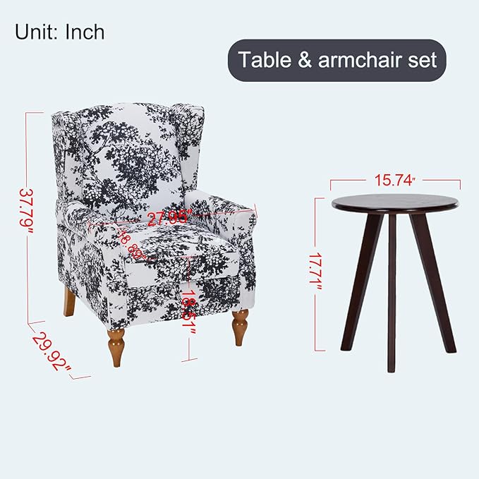 Upholster Accent Armchair & Side Table 2-Piece Set, Chenille Vintage Style - Image 3