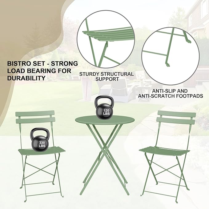 3-Piece Folding Bistro Set, Outdoor Patio Furniture Set - Image 5
