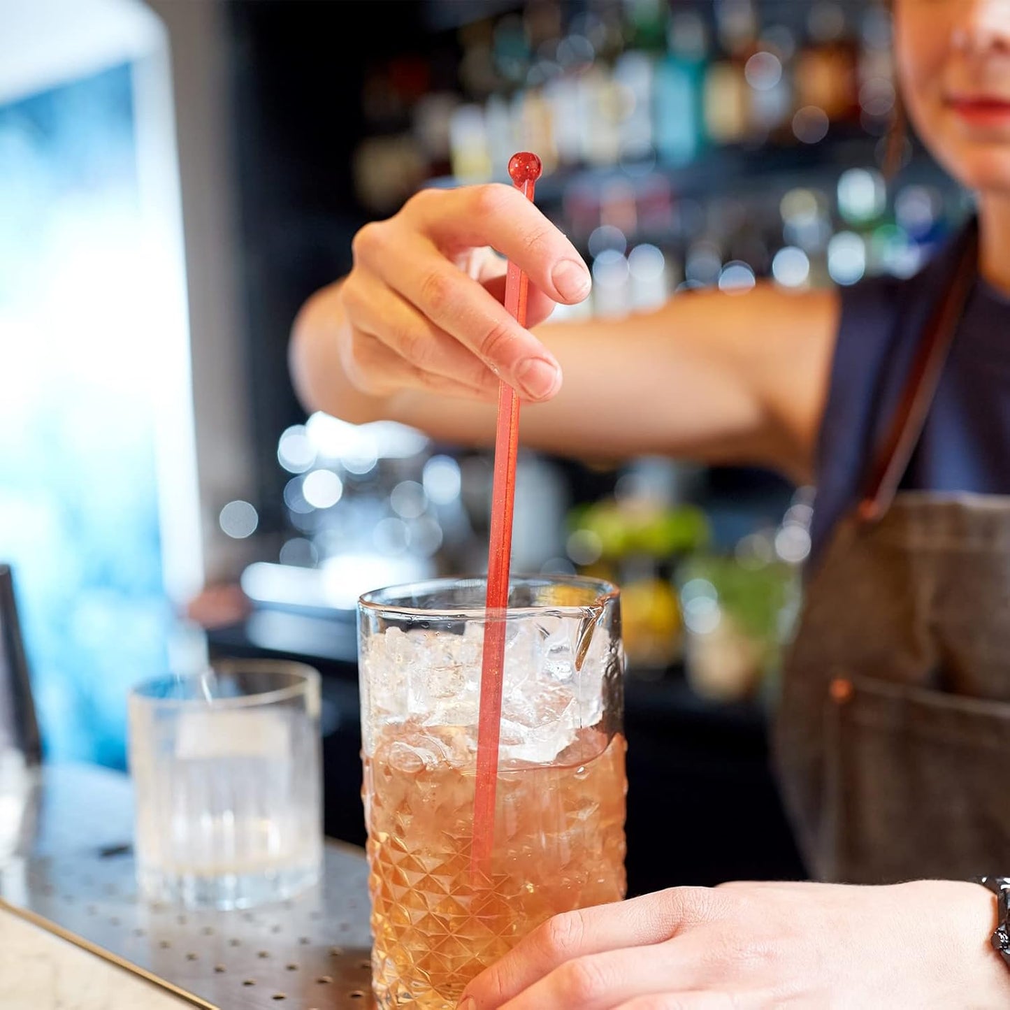 50-PCS Christmas Red Glitter Plastic Swizzle Sticks, Crystal Cake Pops, Cocktail Coffee Drink Stirrers, Stir Sticks for Christmas Party, 7.24 Inch