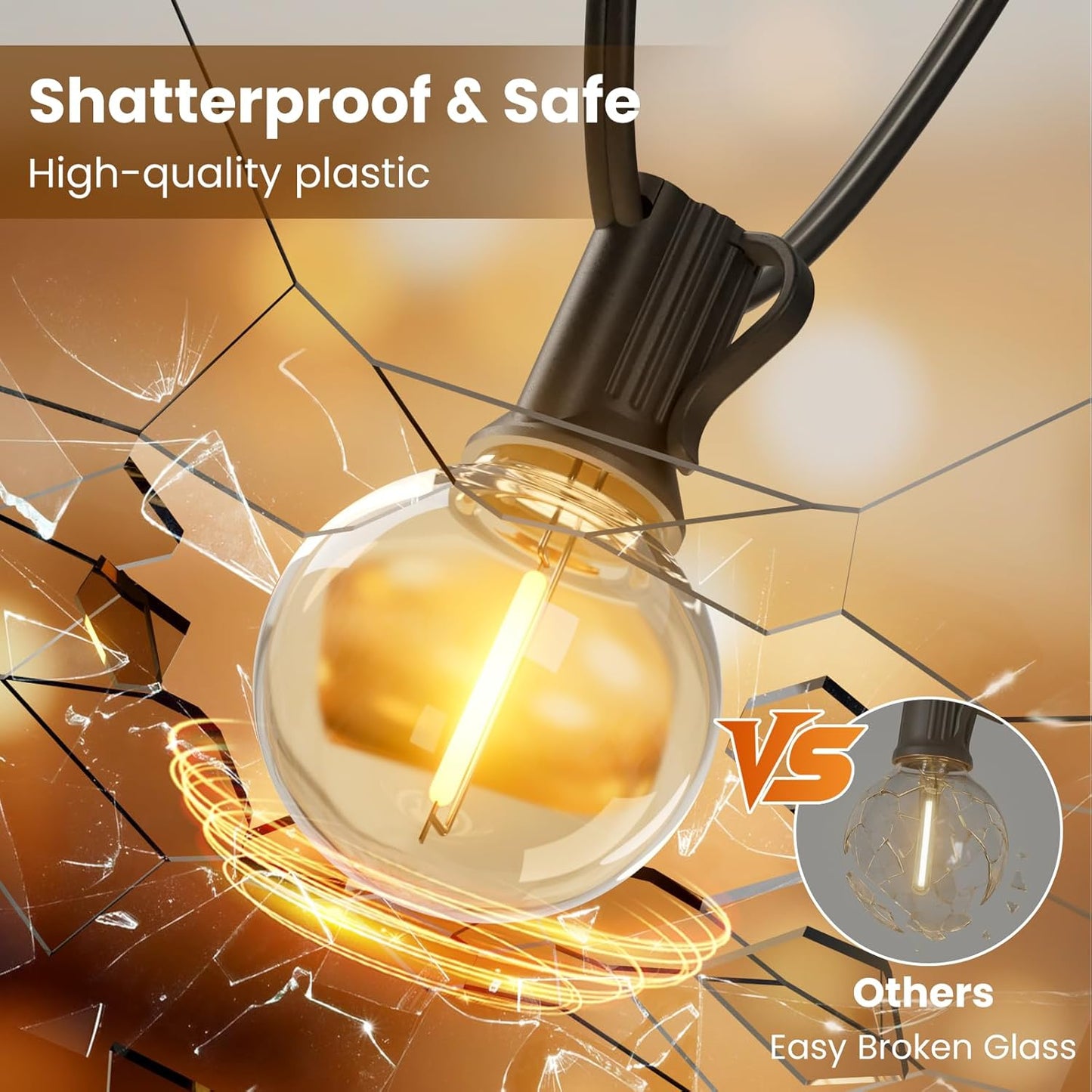 RTTY Outdoor String Lights 120ft, G40 Led Patio Globe Lights with 62pcs Bulbs,Shatterproof Waterproof Connectable Hanging for Porch Cafe Bistro Backyard Gazebo Balcony Deck Party